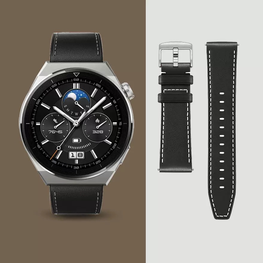 Dây Đeo Đồng Hồ Bằng Da 22mm Màu Xám / Nâu Cho Huawei Gt3 46mm Gt 2 Pro