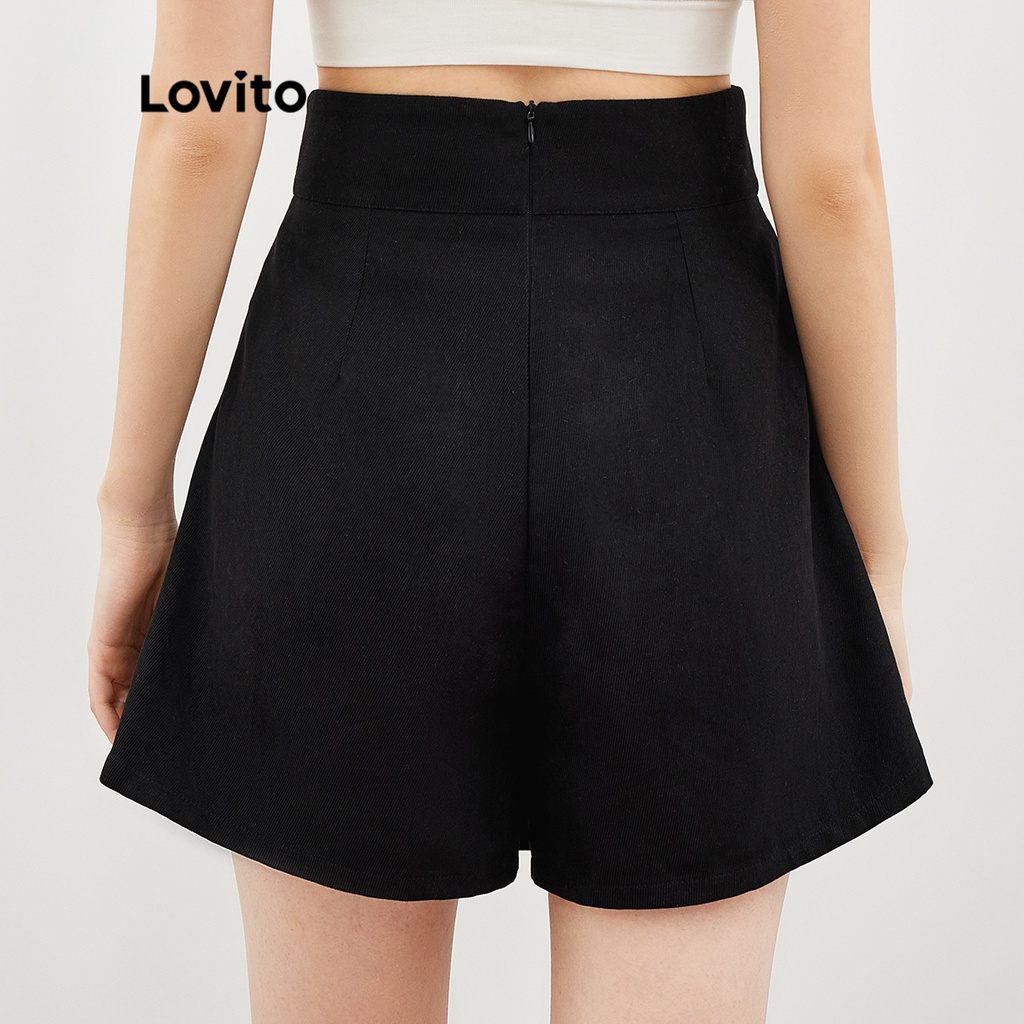 Quần Short Nữ Quần Culotte Lưng Trơn Lovito L37AD089 (Đen)