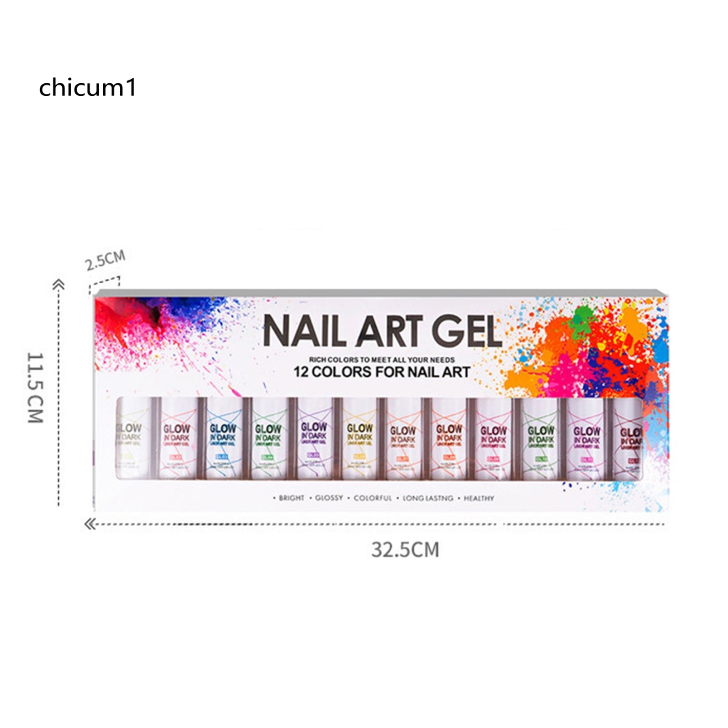 Set 12 Lọ Gel Sơn Móng Tay Dạ Quang Lâu Trôi