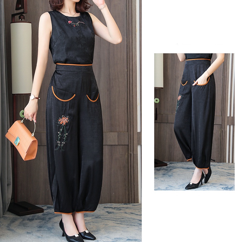 Quần Dài Dáng Rộng Mỏng Màu Trơn Thêu Họa Tiết Thời Trang Mùa Hè Cho Nữ