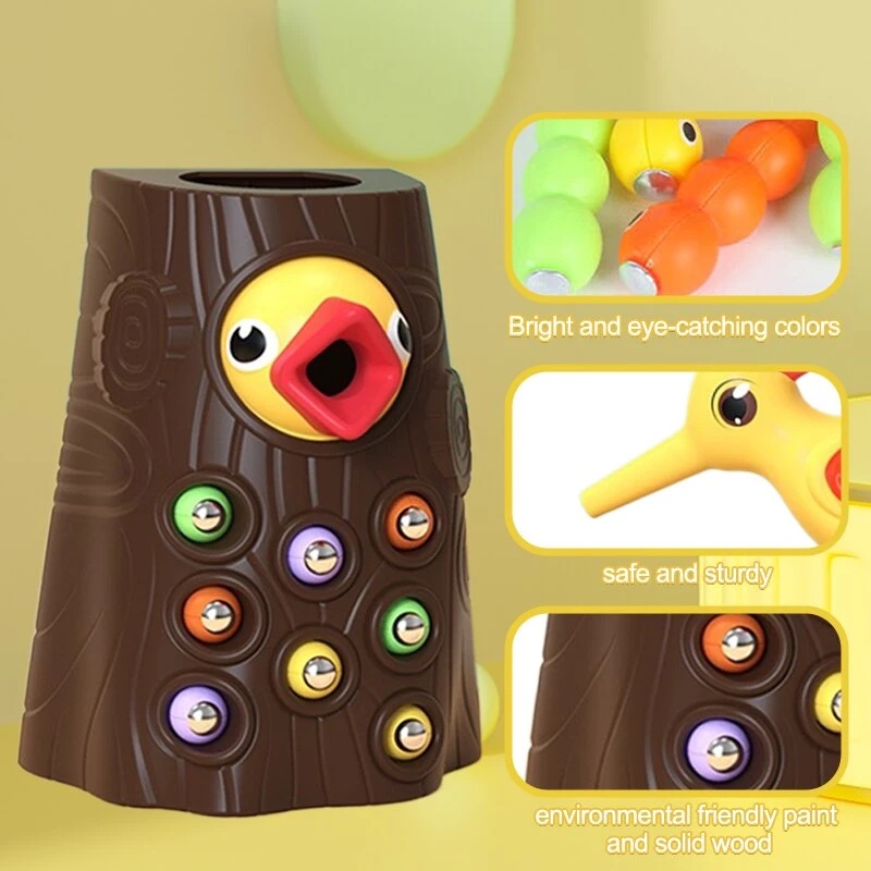 Đồ chơi trẻ em chim gõ kiến bằng gỗ từ tính bắt giun trò chơi động vật đồ chơi cho bé câu cá côn trùng quà tặng đồ chơi sinh nhật