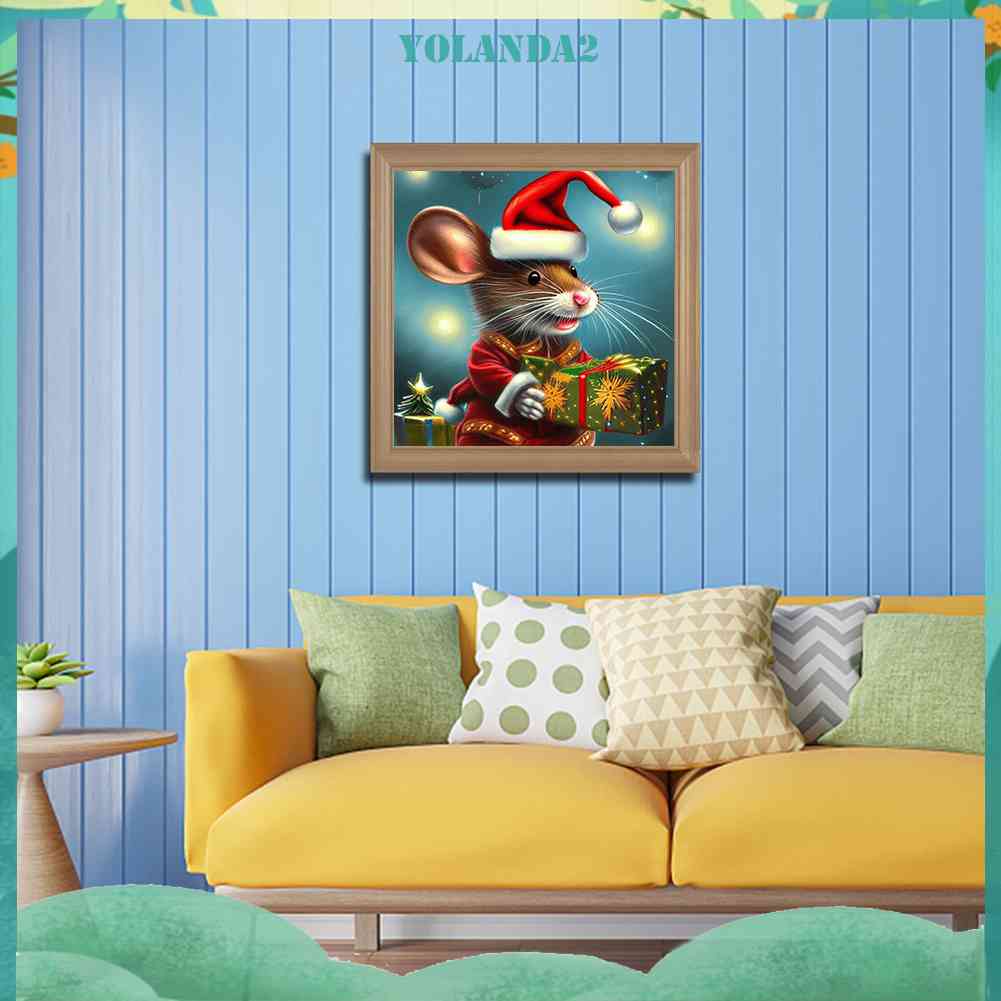 Tranh Đính Đá Kim Cương Toàn Bộ Hình Vẽ Chuột Giáng Sinh DIY Trang Trí Phòng
