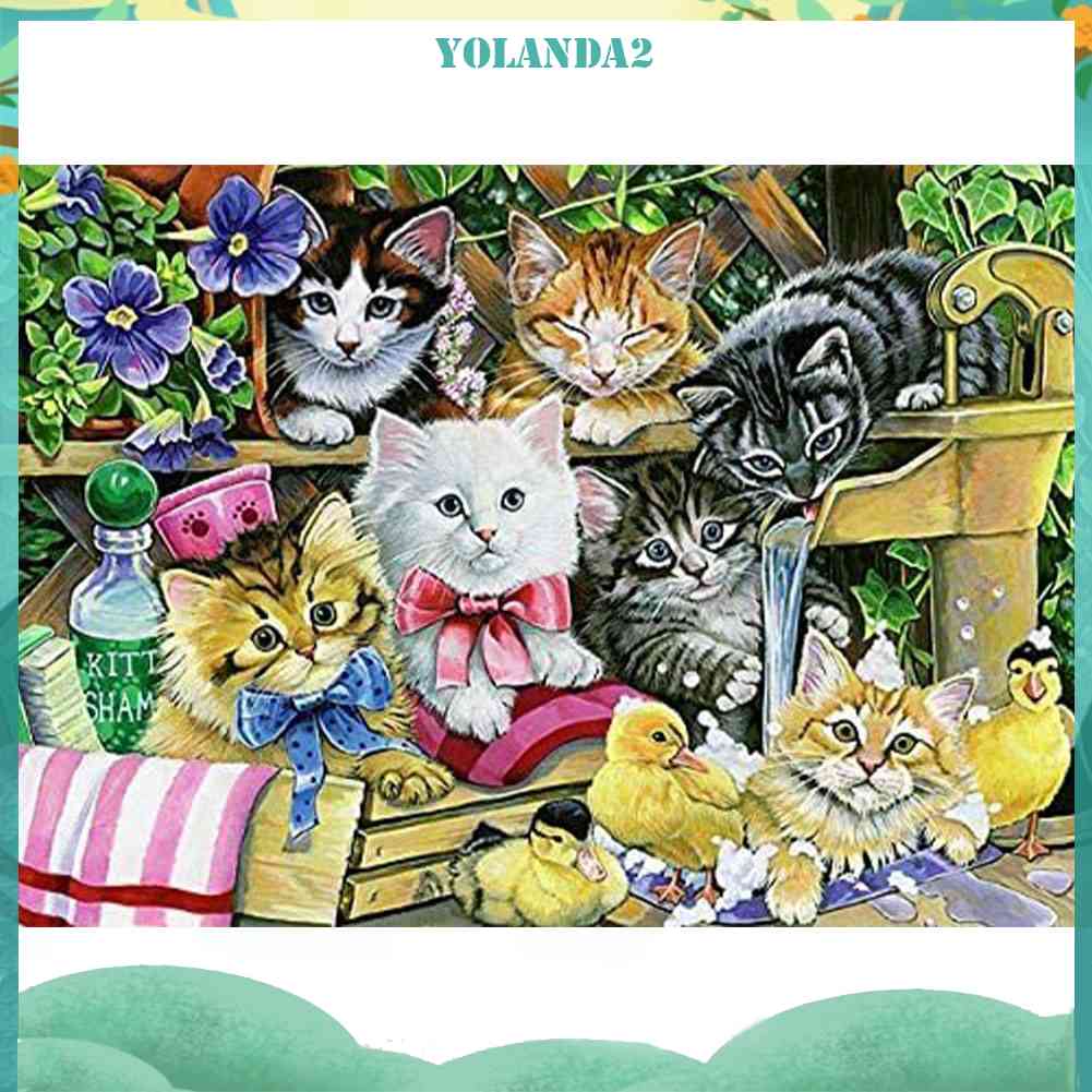 Tranh Đính Đá Kim Cương Toàn Bộ 5D DIY Hình Vẽ Mèo Trang Trí Nhà Cửa