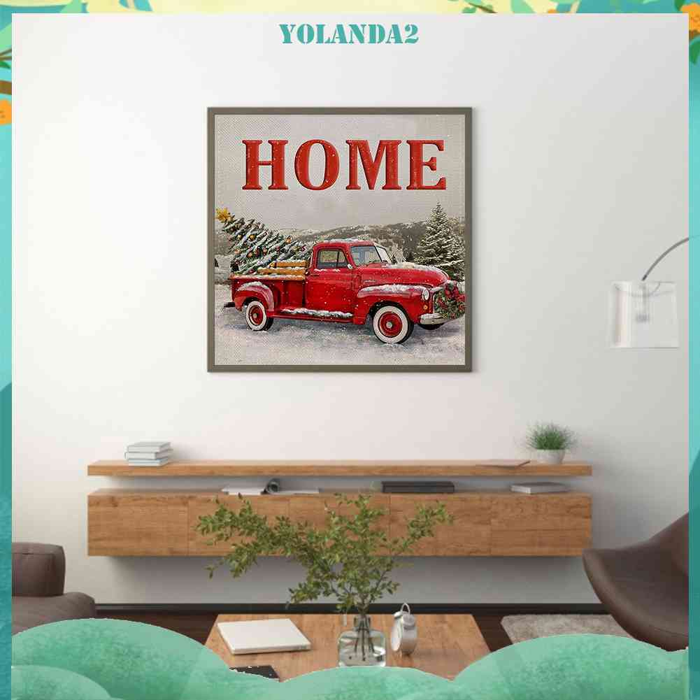 Tranh Đính Đá Kim Cương Toàn Bộ 5D DIY Hình Vẽ Xe Hơi Màu Đỏ Giáng Sinh