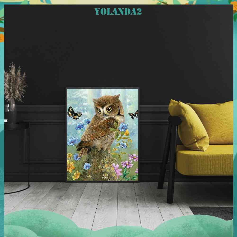 Tranh Đính Đá Kim Cương Toàn Bộ 5D DIY Hình Vẽ Con Cú Và Bướm