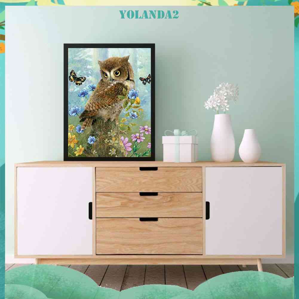 Tranh Đính Đá Kim Cương Toàn Bộ 5D DIY Hình Vẽ Con Cú Và Bướm