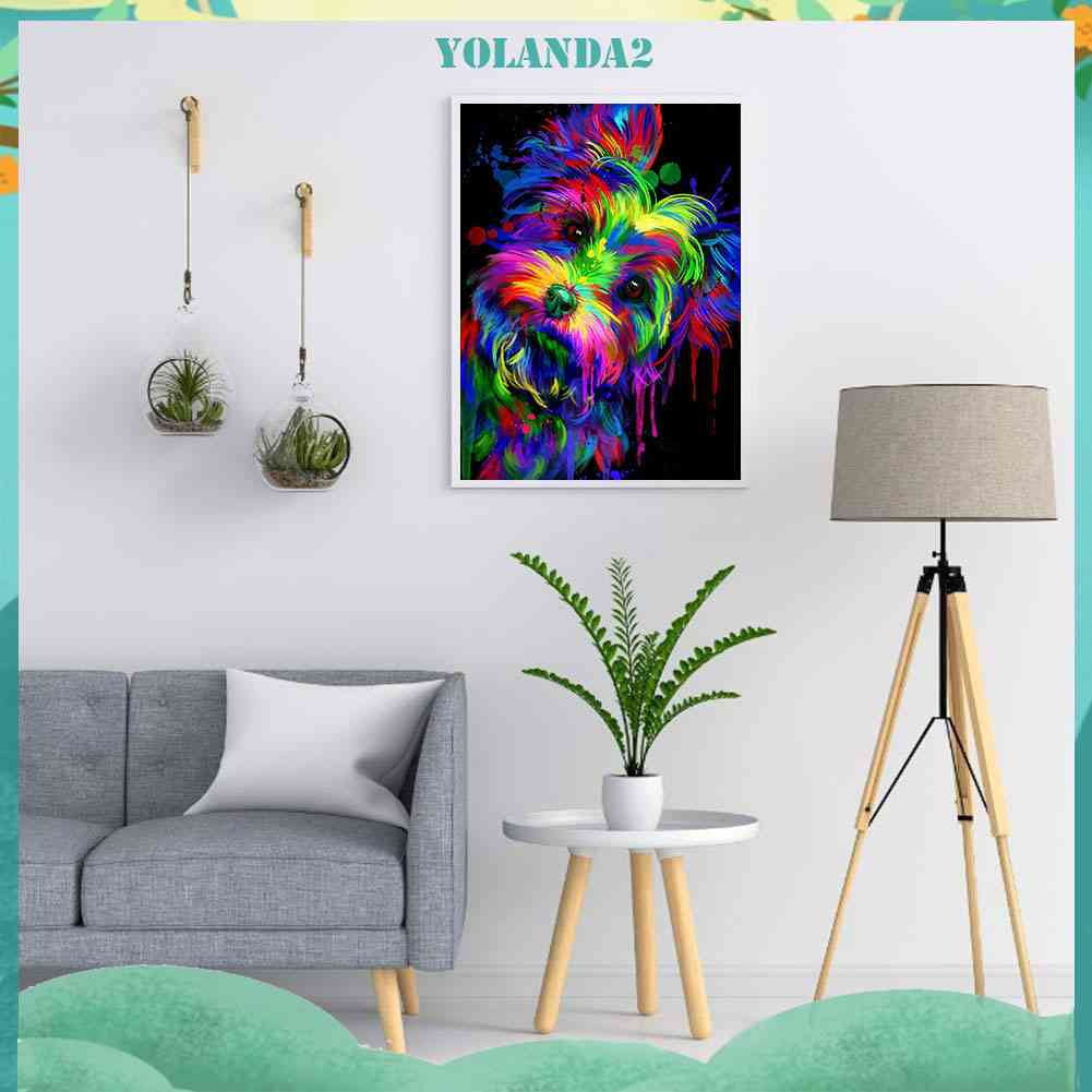 Bộ Tranh Đính Đá Treo Tường Trang Trí Toàn Diện Họa Tiết Chó Terrier Nhiều Màu