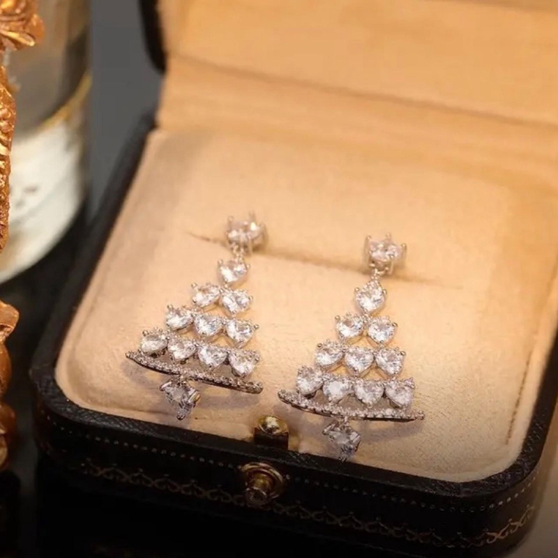 Bông Tai Dáng Dài Hình Cây Thông Đính Đá Pha Lê Sang Trọng Thời Trang Hàn Quốc Cho Nữ