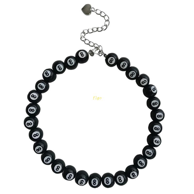 Vòng Cổ Choker Màu Đen Phối Mặt Hình Bida Số 8 May Mắn Y2K Goth