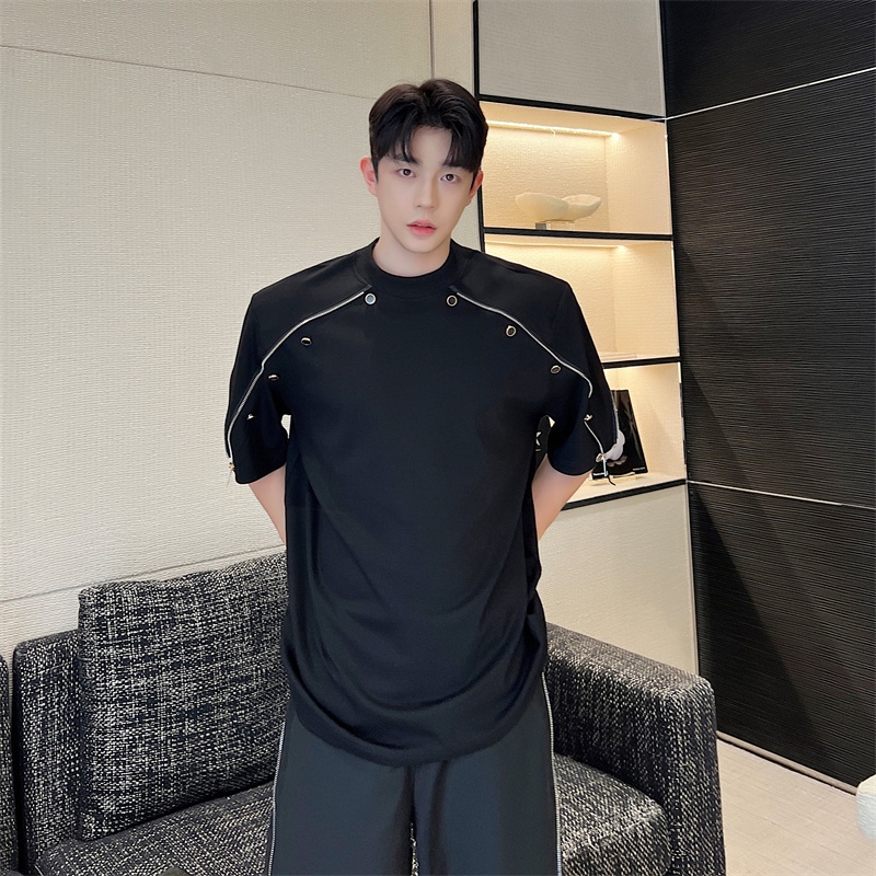 Áo Thun Tay Ngắn Cổ Tròn Dáng Rộng Phối Khóa Kéo Đơn Giản Thời Trang Mùa Hè Cho Nam