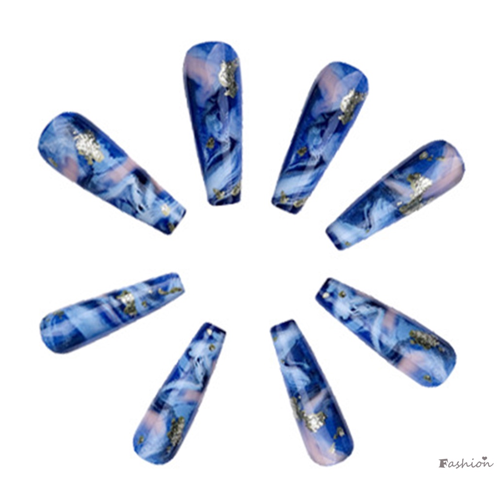 Bộ Móng Tay Giả Dài Màu Xanh Dương Che Phủ Toàn Diện Thoải Mái