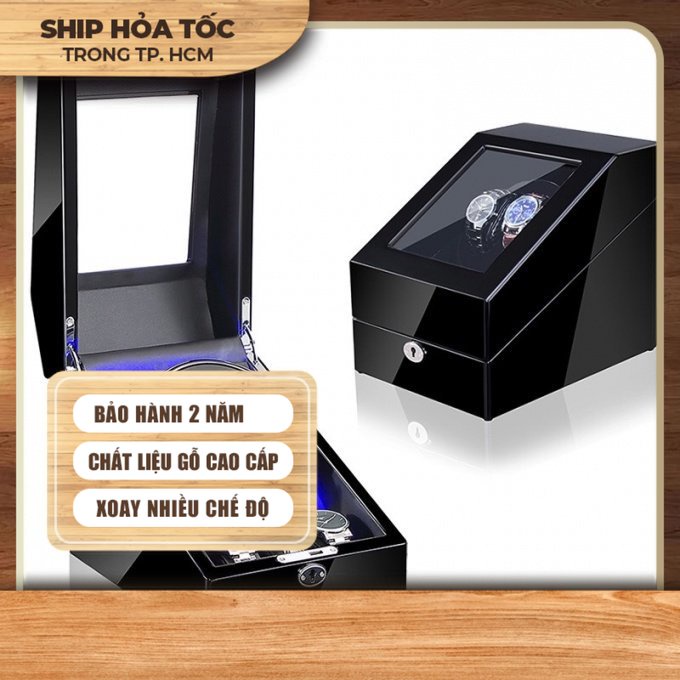 Hộp đồng hồ cơ 2 xoay 3 cố định có đèn led 0184