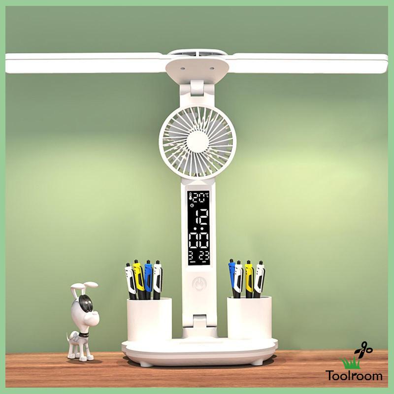 Đèn LED Hai Đầu Kèm Giá Đỡ Bút Chì + Quạt USB Tiện Dụng Cho Văn Phòng