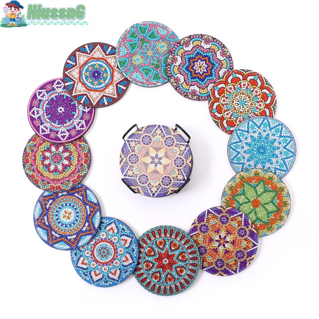 Bộ 12 Đế Lót Ly Họa Tiết Mandala Độc Đáo Diy