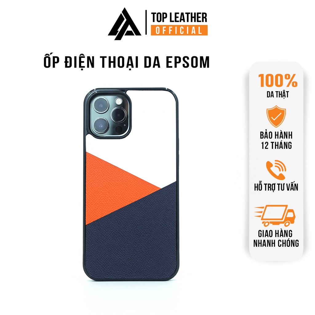 Ốp da thủ công viền đen Top Leather mix màu 4 cho IPhone 14/14Plus/14Pro/14Prm/13/13Pro/13Prm/12/12Pro/12Prm/11Prm/11