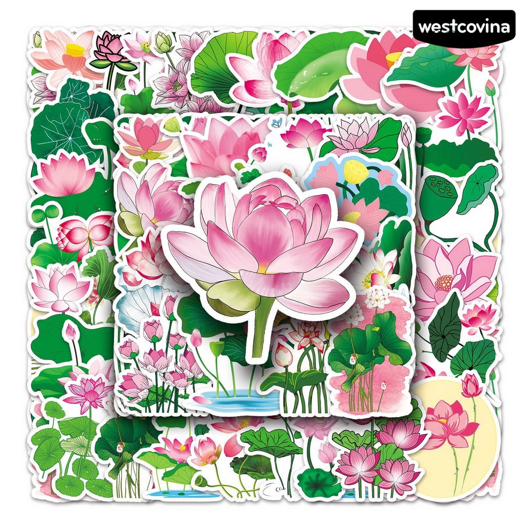 [COD]♪Bộ 50 Miếng Dán Trang Trí Sổ Tay / Điện Thoại / Laptop Hình Hoa Sen Xinh Xắn