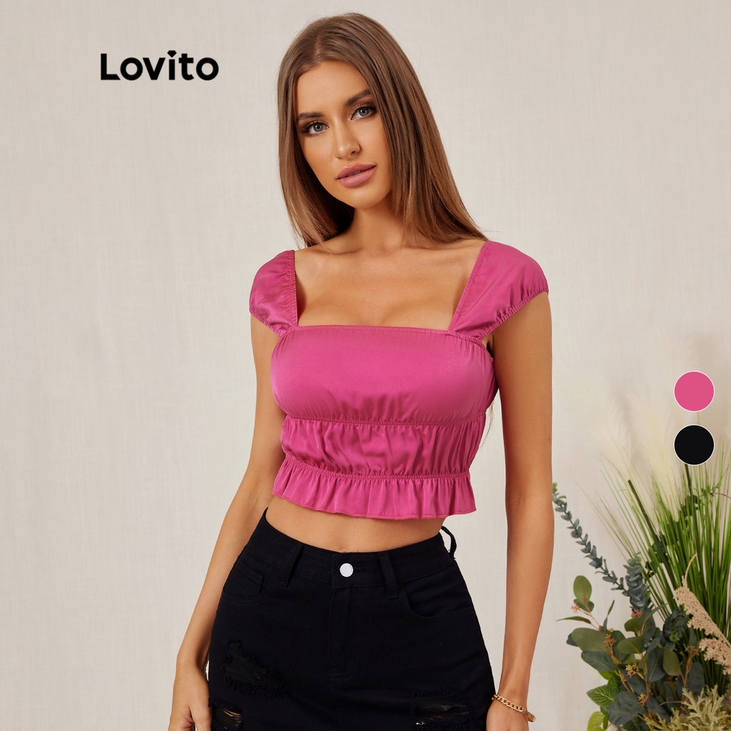 Áo ba lổ Lovito hở vai kiểu phân tầng L18E026 (Màu hồng đậm/Màu đen)