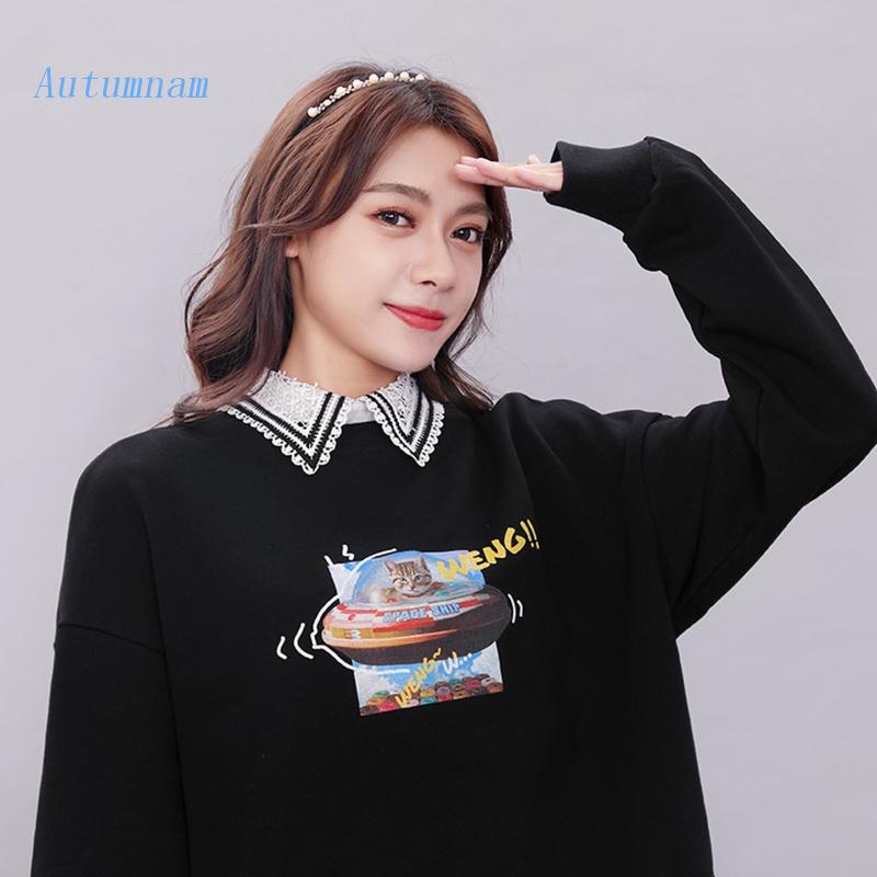 Cổ Áo Sơ Mi Ren Rỗng Họa Tiết Kẻ Sọc Đen Có Thể Tháo Rời Thời Trang Cho Nữ