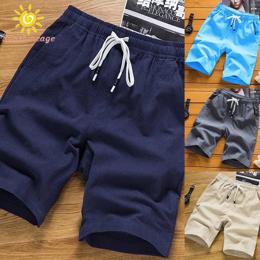 Quần Short Đi Biển Chất Liệu Cotton Lanh Mỏng Thoáng Khí Thời Trang Mùa Hè Cho Nam Giới