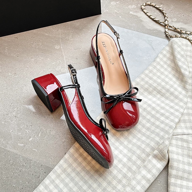 Giày Cao Gót Mũi Tròn Màu Sắc Tương Phản Phong Cách Hàn Quốc Cho Nữ