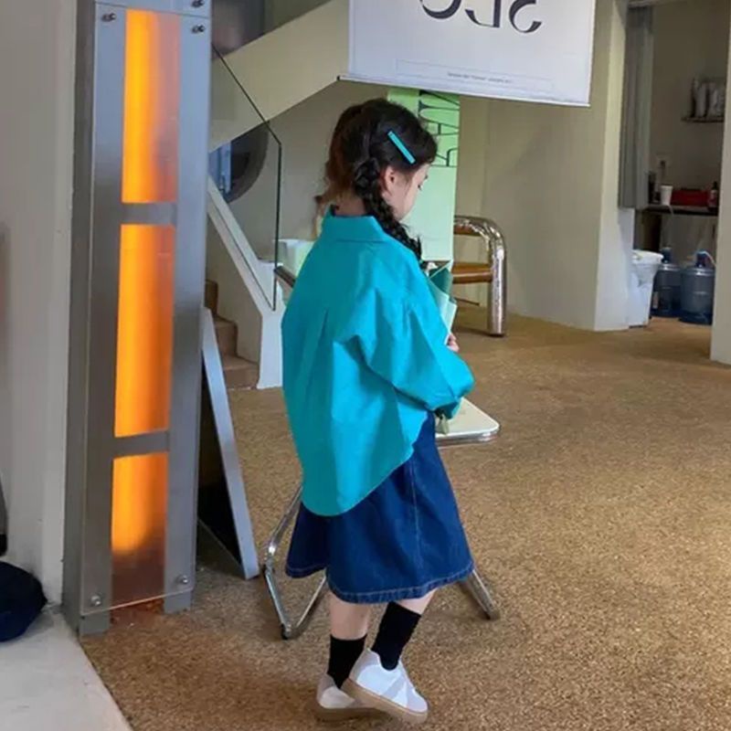 Áo Sơ Mi Màu Trơn Thời Trang Hàn Quốc 2023 Dễ Phối Đồ Cho Bé Gái 2023