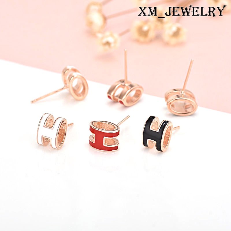 Bông Tai Chữ Bằng Thép Titan Mạ Vàng Hồng 18k Thời Trang | Bông Tai Bằng Thép Không Gỉ Tráng Men Nhẹ Sang Trọng