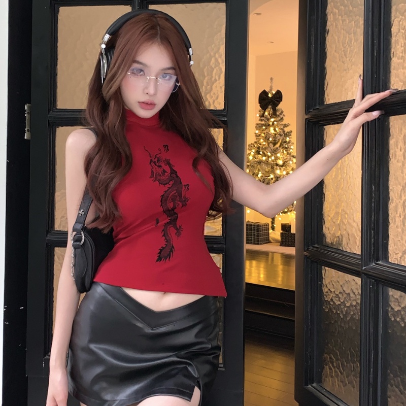 COZOK Áo Không Tay Dáng Ôm In Hoạ Tiết Trẻ Trung Quyến Rũ Thời Trang