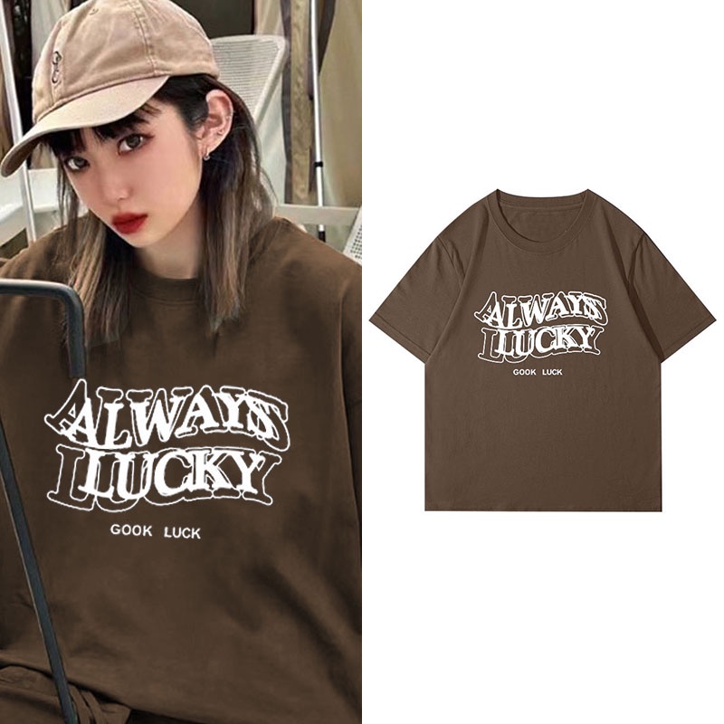 Áo Thun 100% Cotton Tay Ngắn Cổ Tròn In Họa Tiết Phong Cách Hàn Quốc Cho Nữ