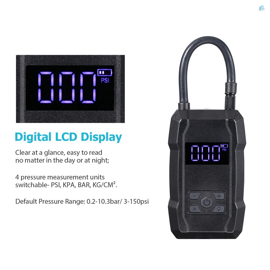 Máy Bơm Hơi Lốp Không Dây Màn Hình LCD Kỹ Thuật Số 150 PSI 6000mAh Có Thể Sạc Lại