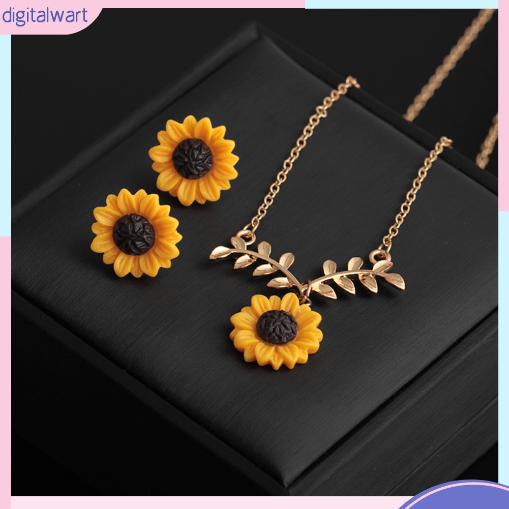 Bộ Vòng cổ + Bông Tai Hình Hoa Hướng Dương Dễ Thương