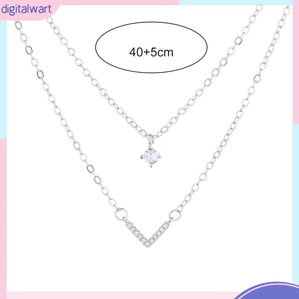 Vòng cổ Hai Lớp Hình Chữ V Màu Bạc Có Thể Điều Chỉnh Phong Cách Hàn Quốc