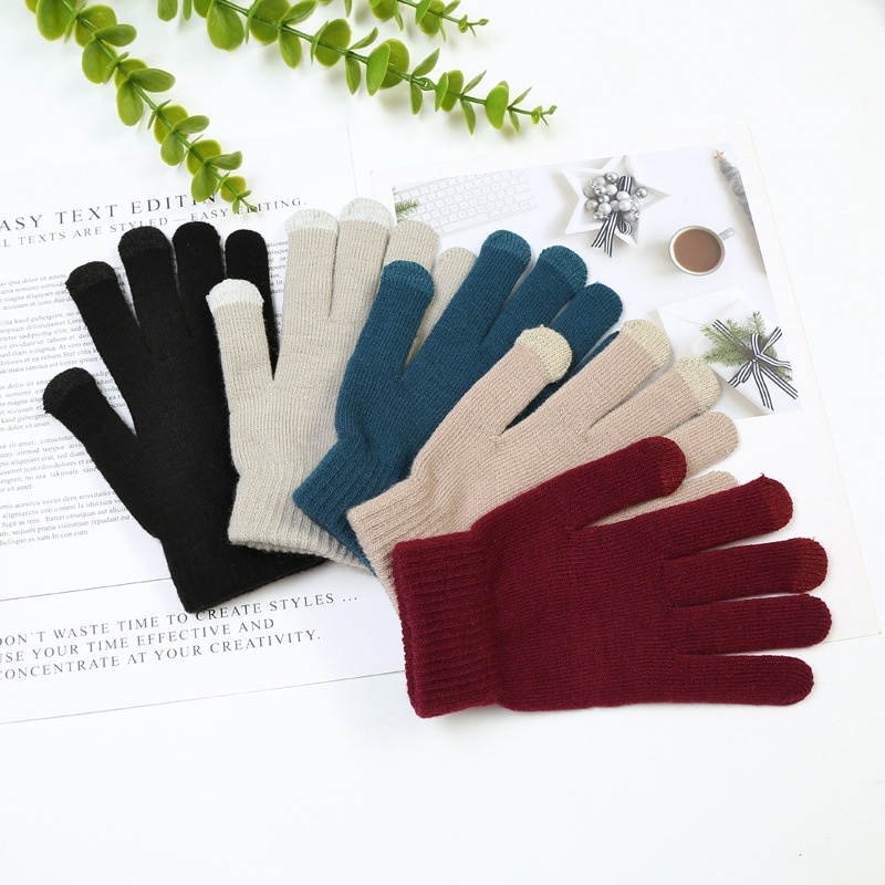 Găng Tay Năm Ngón Đan Len Cashmere Có Thể Chạm Màn Hình Cảm Ứng