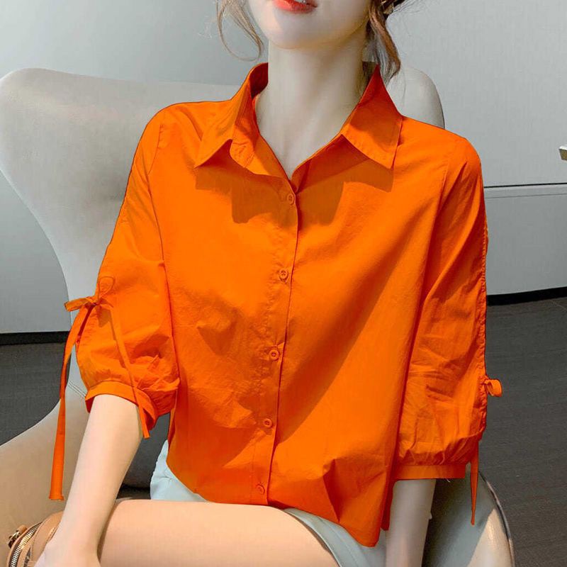 Áo Sơ Mi Cotton Nguyên Chất Tay Lửng Dáng Rộng Thoáng Khí Phong Cách Mới Mùa Hè Cho Nữ