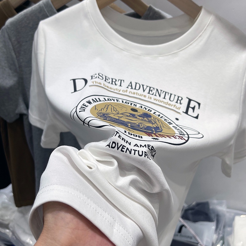 Áo Thun Tay Ngắn Cổ Tròn In Chữ Phong Cách Retro Dành Cho Nữ