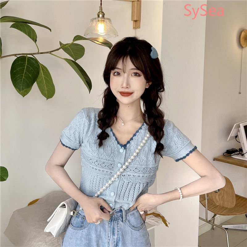 Áo Dệt Kim Dáng Ngắn Thời Trang Mùa Hè Cho Nữ