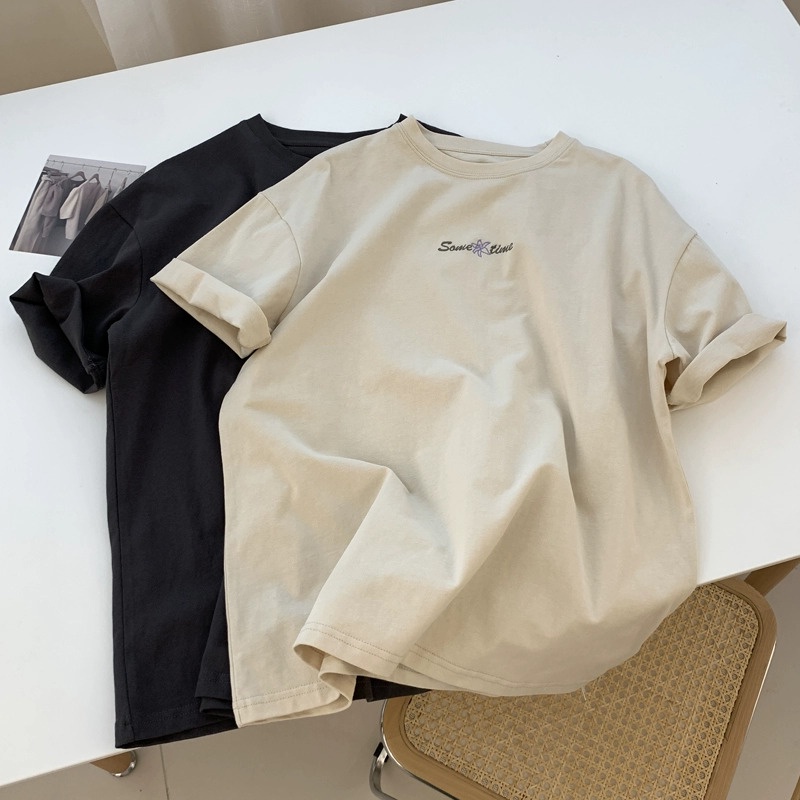 Áo thun SUXI tay ngắn cổ thuyền dáng rộng in họa tiết thời trang mùa hè xinh xắn cho nữ