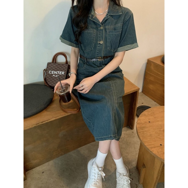 Đầm Denim Dáng Dài Phong Cách Hàn Quốc Thời Trang Mùa Hè Chất Lượng Cao