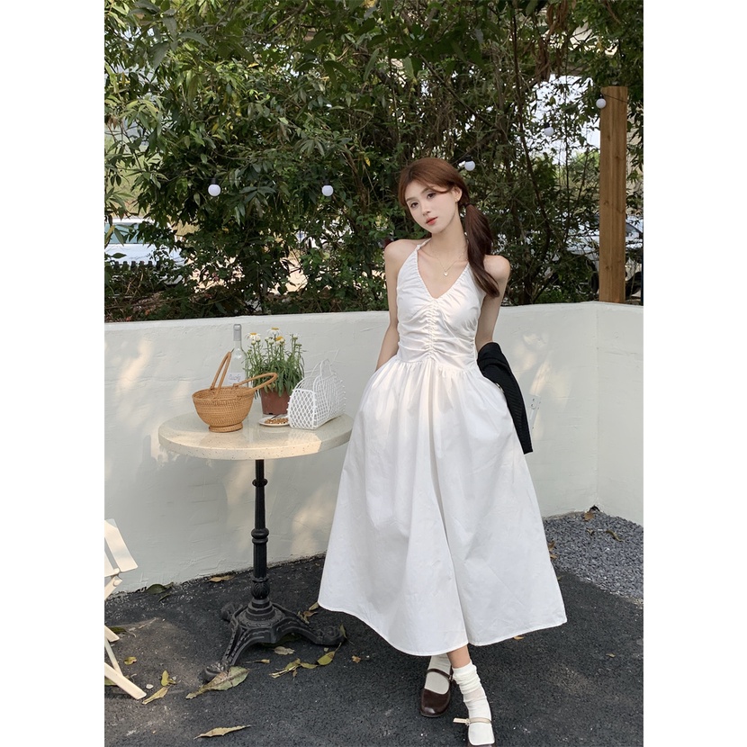 Đầm Dài Cổ Chữ V Thiết Kế Dây Rút Thời Trang Xuân Hè Mới