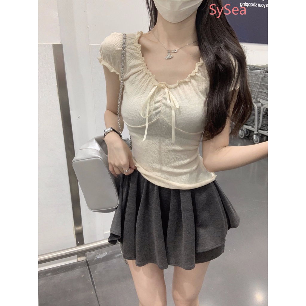 Áo Kiểu Xếp Ly Thắt Nơ Xinh Xắn Thời Trang Mùa Hè Cho Nữ