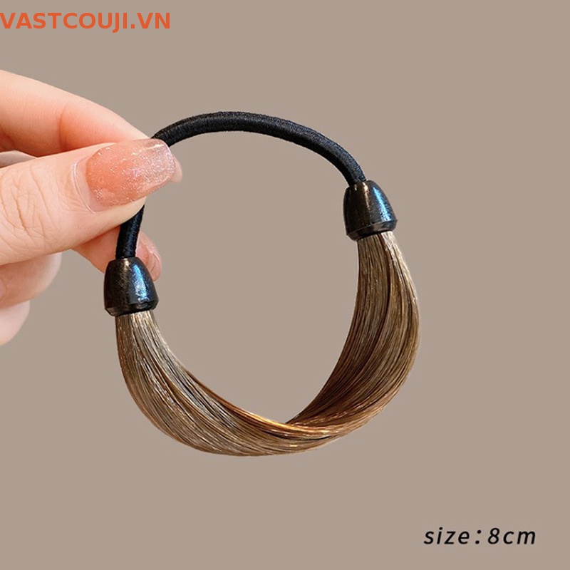Dây Buộc Tóc Đuôi Heo Gắn Tóc Giả Bằng Cao Su Phong Cách Hàn Quốc Thời Trang Cho Nữ