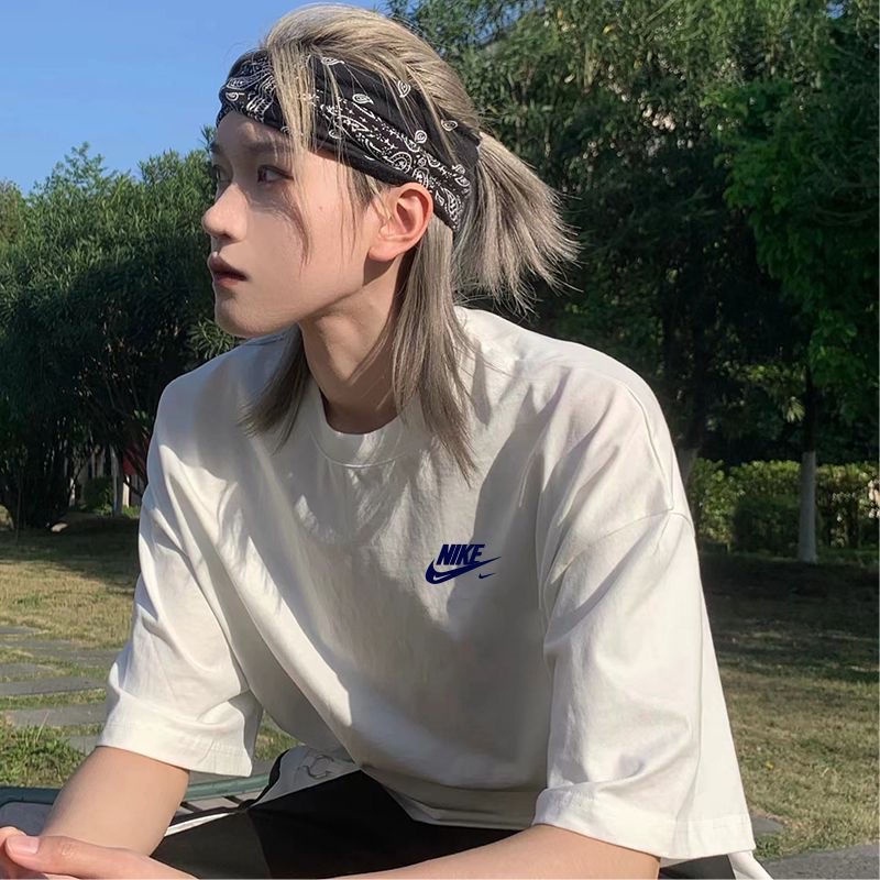 Nike_Áo Thun 100% Cotton Tay Lửng Dáng Rộng In Họa Tiết Thời Trang Cho Nam Và Nữ