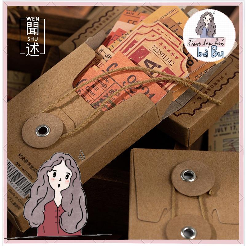 Hộp 60 pcs stickers kiểu vé ticket nhiều tông màu dùng để trang trí vintage cổ điển junkjournal