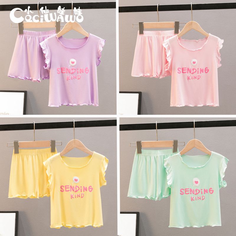 Bộ Đồ Ngủ Hai Mảnh Áo Tay Ngắn Và Quần Ngắn Mỏng Phong Cách Mới Dành Cho Bé Gái 8NPI
