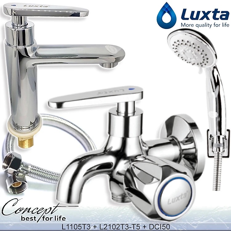 [LUXTA VIETNAM] COMBO Sen Vòi Lạnh Cao Cấp LUXTA 3 Món: Bộ sen tắm Đồng thau mạ Crome, Vòi lavabo và Dây cấp Inox
