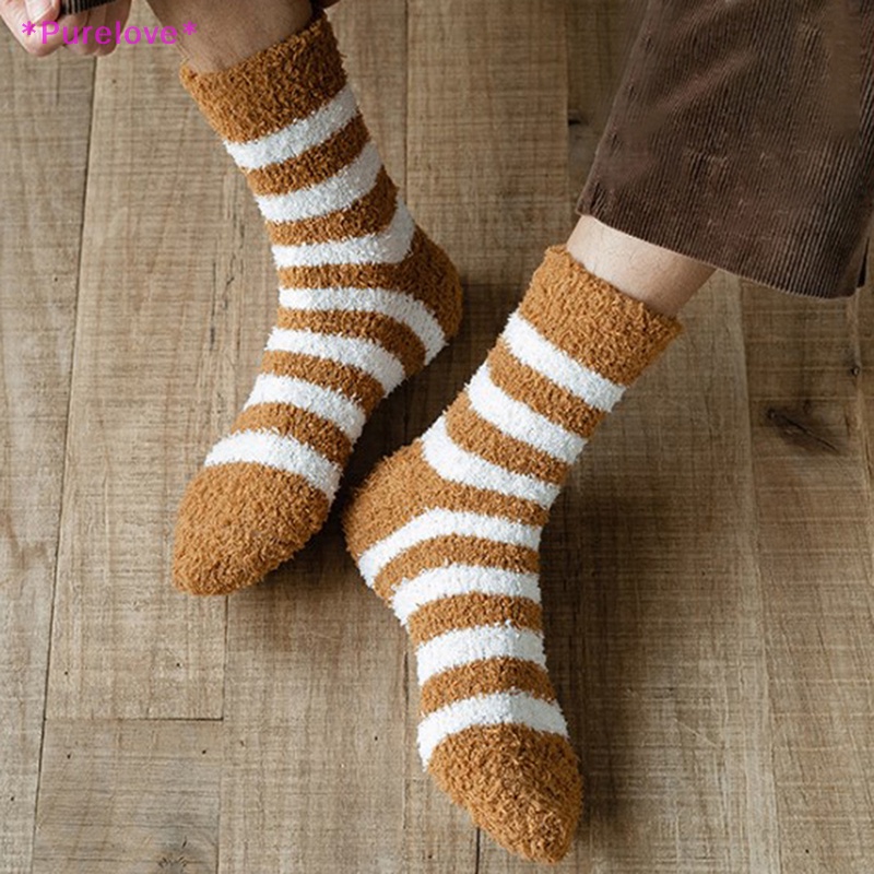 1 Đôi Vớ Lông Cừu San Hô Dày Giữ Ấm Màu Trơn Cho Nam Mới