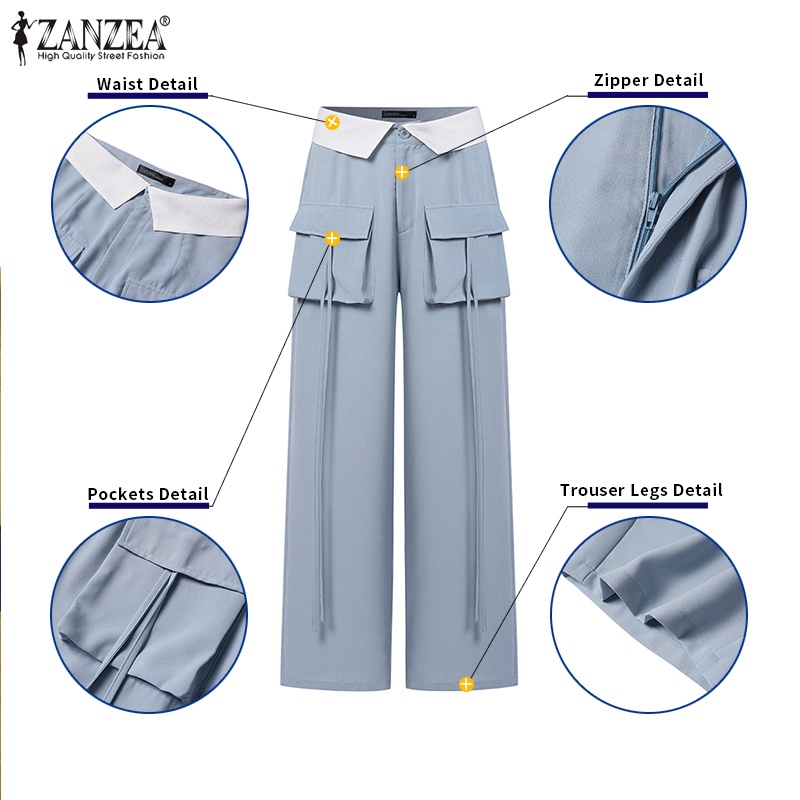 Zanzea Quần Dài Ống Rộng Lưng Cao Có Túi Thời Trang Cho Nữ