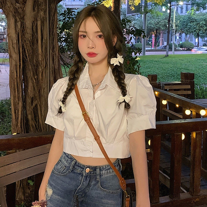 Áo Sơ Mi Ngắn Tay Cổ Polo Lưng Cao Thời Trang Mùa Hè Cho Nữ