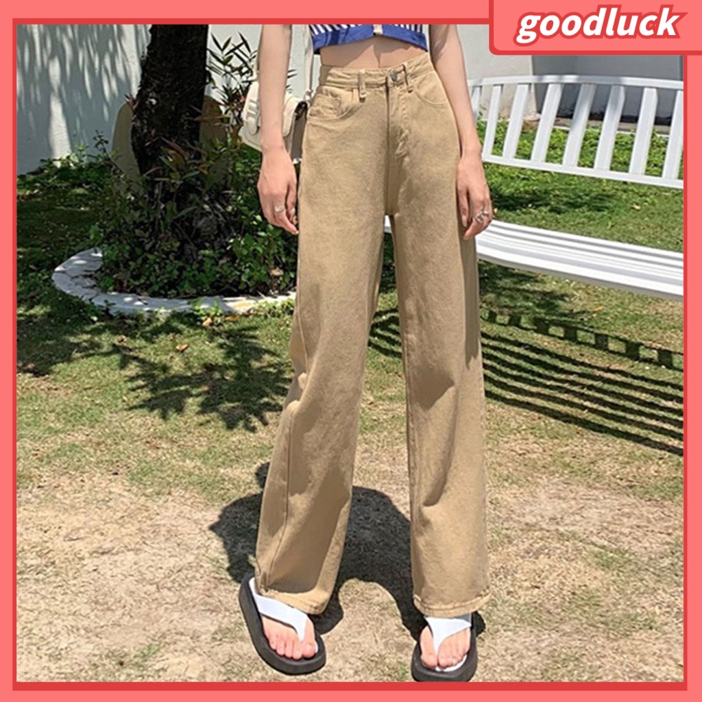Quần Ống Rộng Lưng Cao Phối Khóa Kéo Thời Trang Xuân Thu Cho Nữ