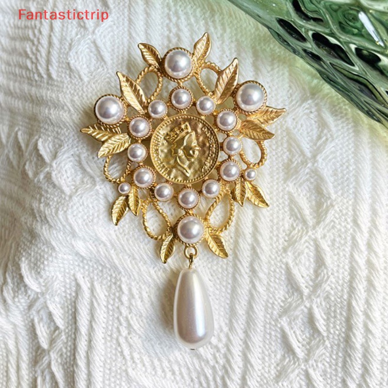 [Fantastictrip] Ghim Cài Áo Khoác Hình Giọt Nước Lá Rỗng Màu Vàng Kim Mặt Nhám Phong Cách Baroque Cổ Điển Hợp Thời Trang Cho Nữ Mới