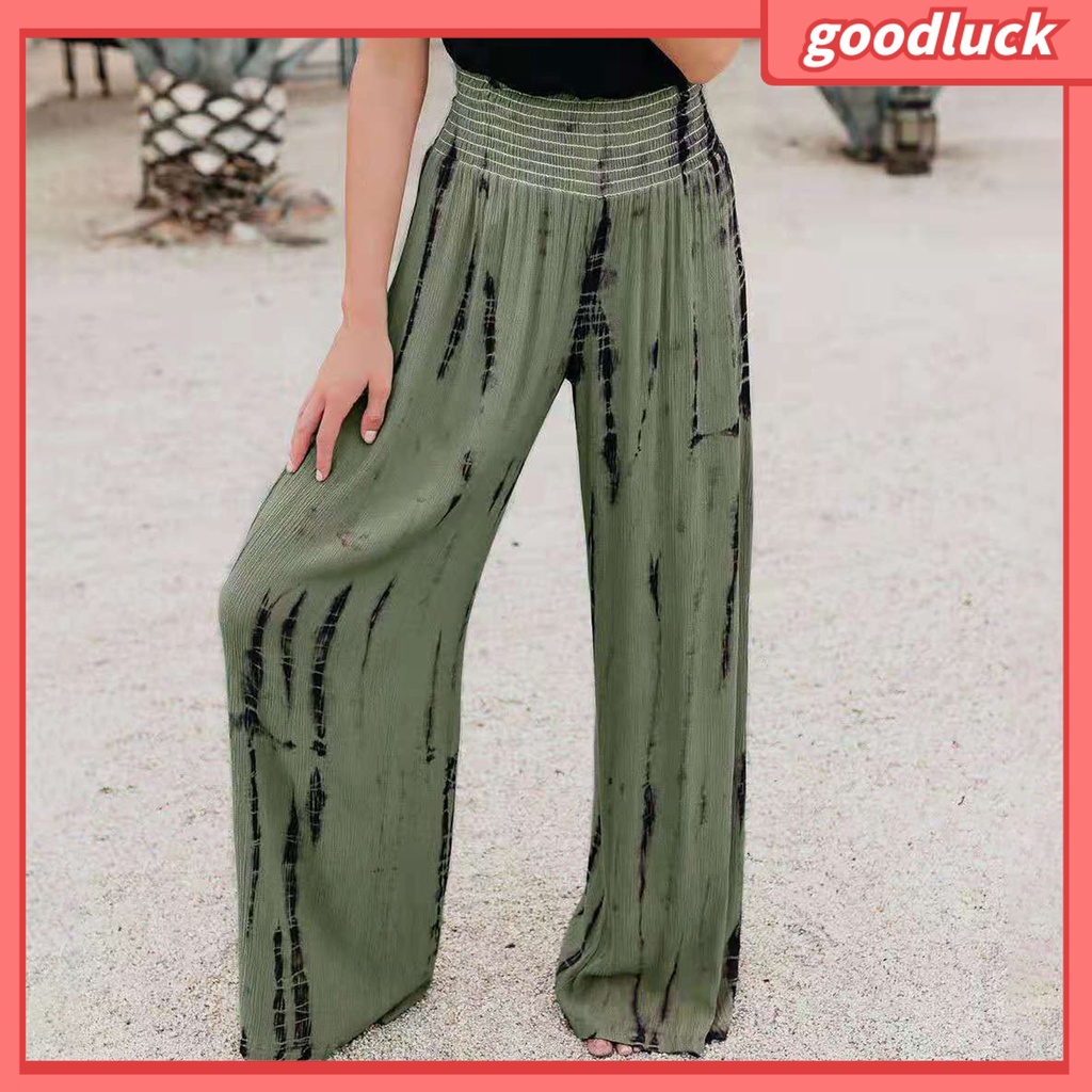 Quần Dài Ống Rộng Lưng Cao Co Giãn In Họa Tiết Thời Trang Cho Nữ